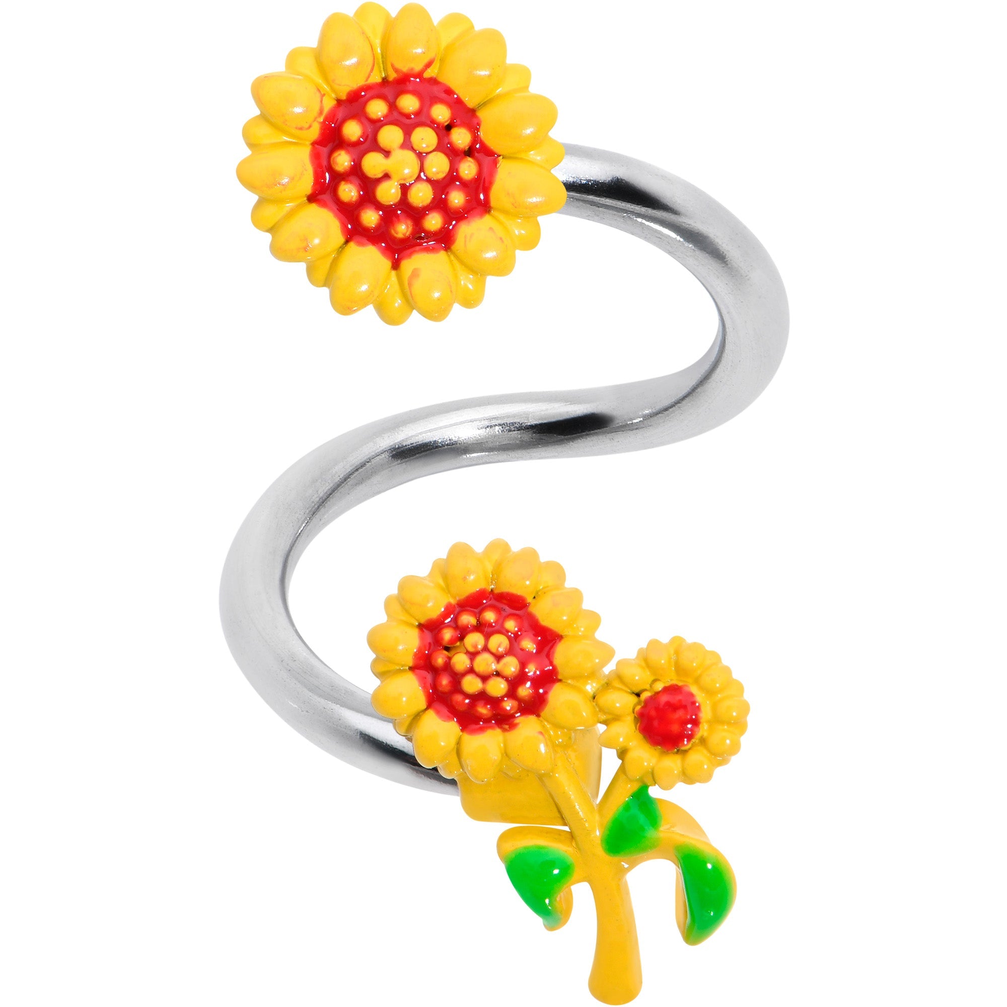 BodyCandy Happy Sunflower Trio Spiral Twister Belly Ring — detail close-up