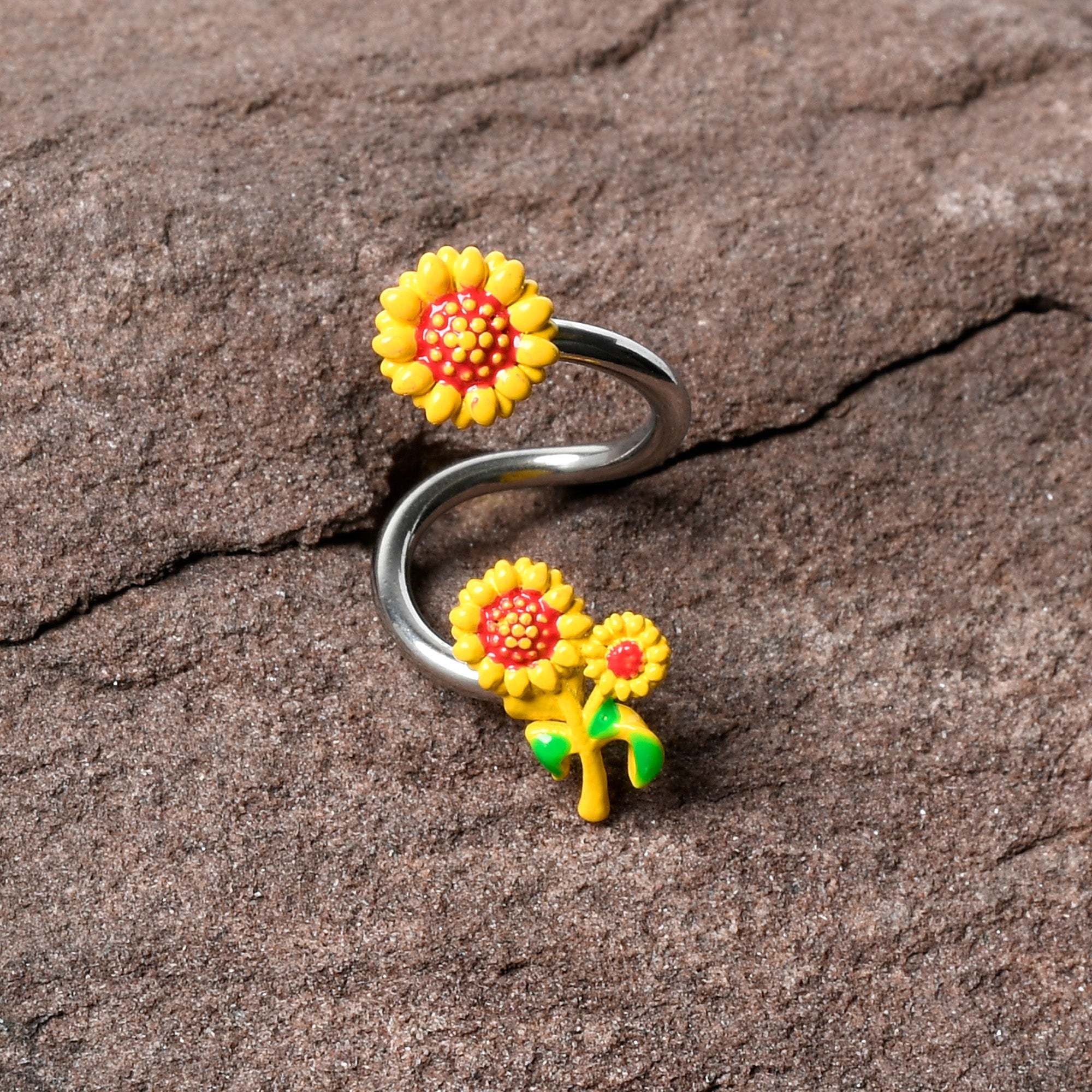 BodyCandy Happy Sunflower Trio Spiral Twister Belly Ring — lifestyle context