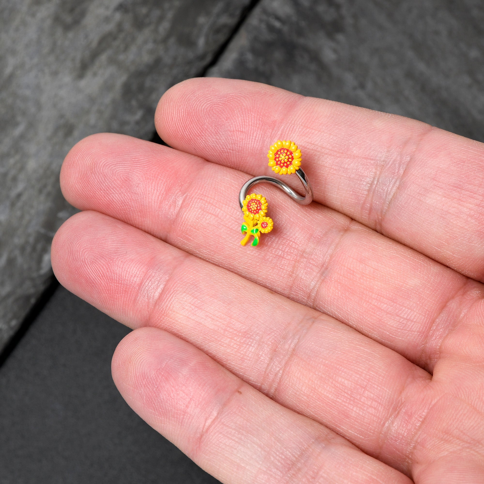 BodyCandy Happy Sunflower Trio Spiral Twister Belly Ring — back view