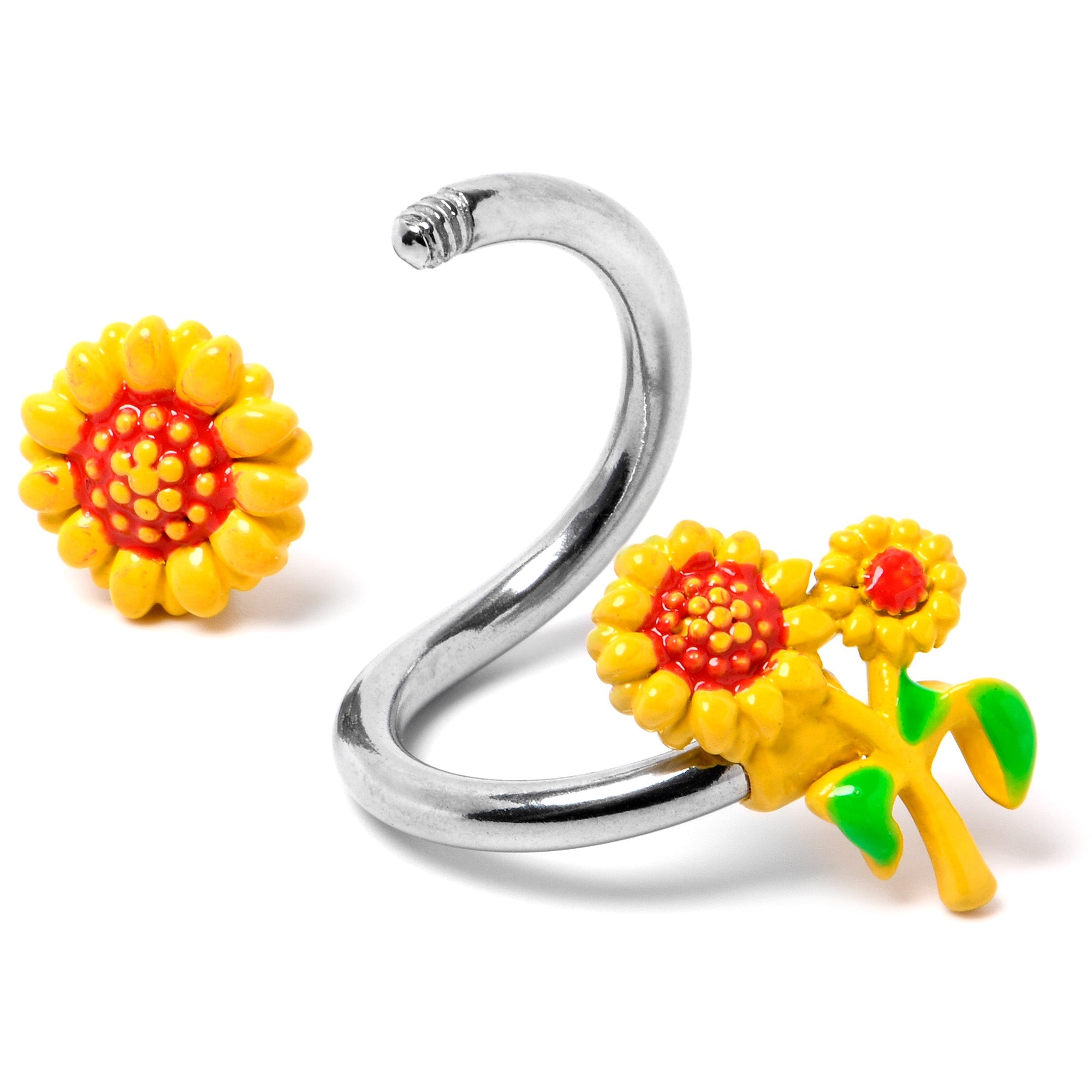 BodyCandy Happy Sunflower Trio Spiral Twister Belly Ring — alternative angle
