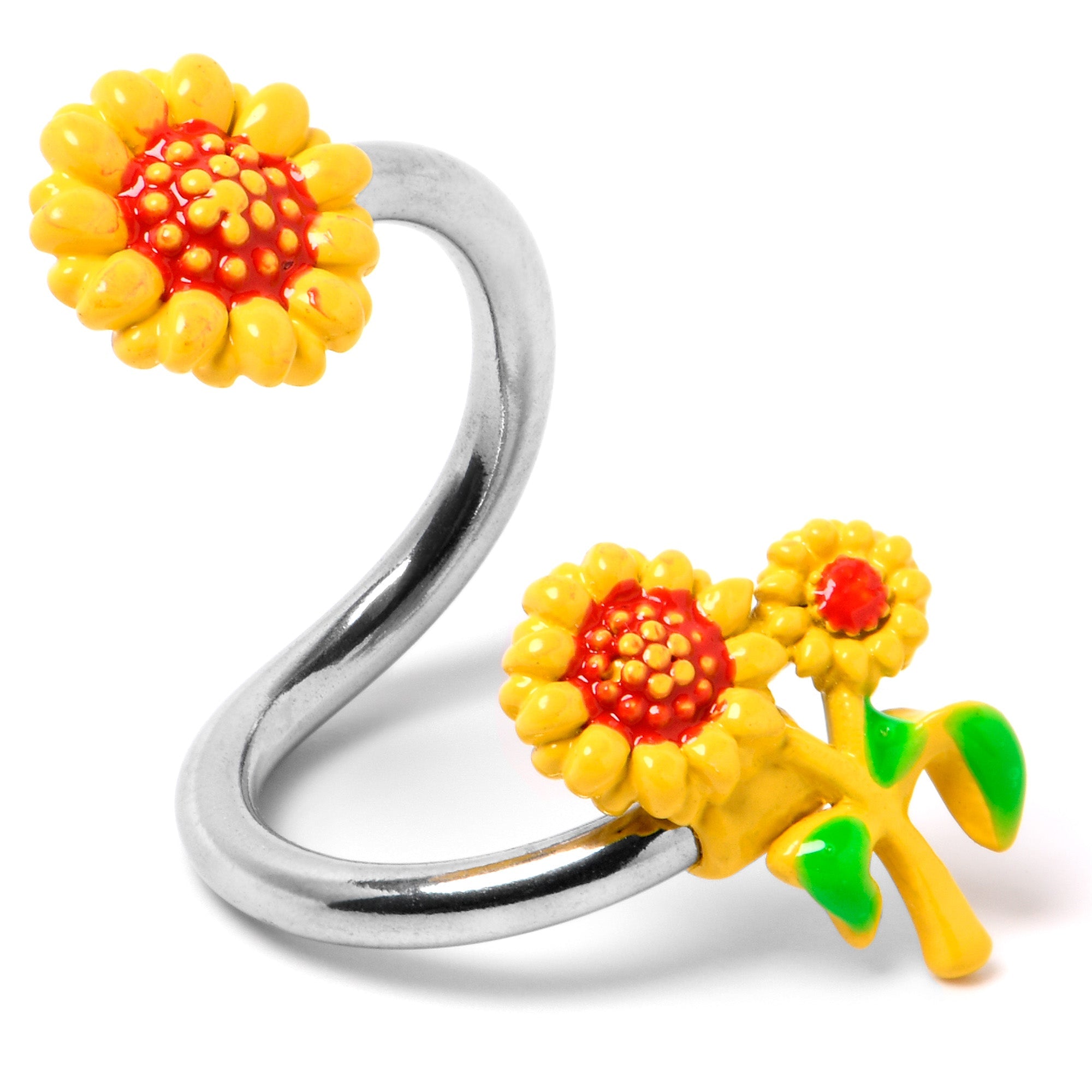 BodyCandy Happy Sunflower Trio Spiral Twister Belly Ring — in-use photo