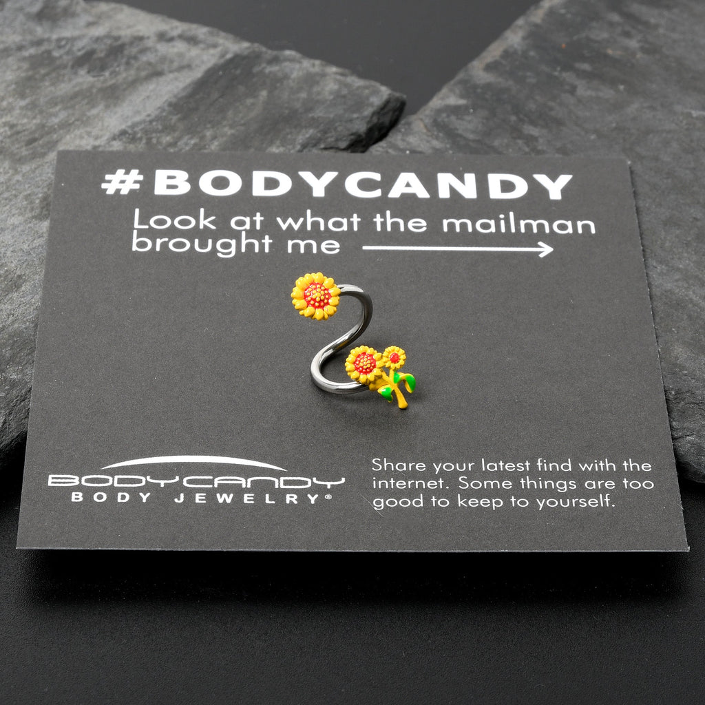 BodyCandy Happy Sunflower Trio Spiral Twister Belly Ring — size reference