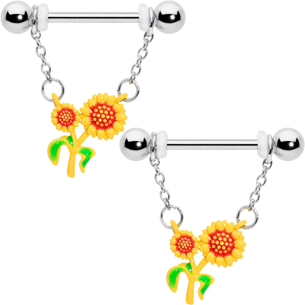 BodyCandy 14G 9/16 Happy Sunflower Duo Chain Dangle Nipple Ring Set — main product shot