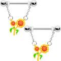 BodyCandy 14G 9/16 Happy Sunflower Duo Chain Dangle Nipple Ring Set — main product shot