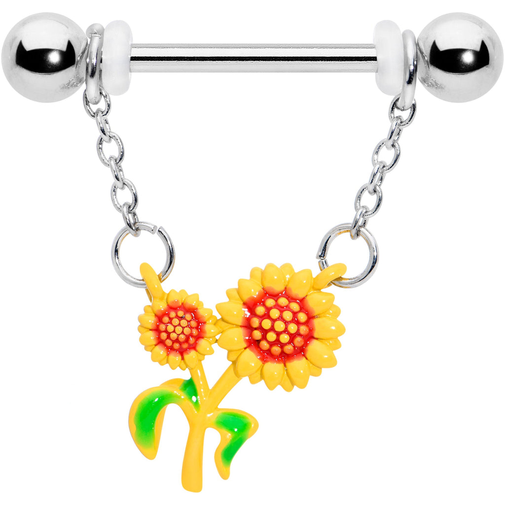 BodyCandy 14G 9/16 Happy Sunflower Duo Chain Dangle Nipple Ring Set — size reference