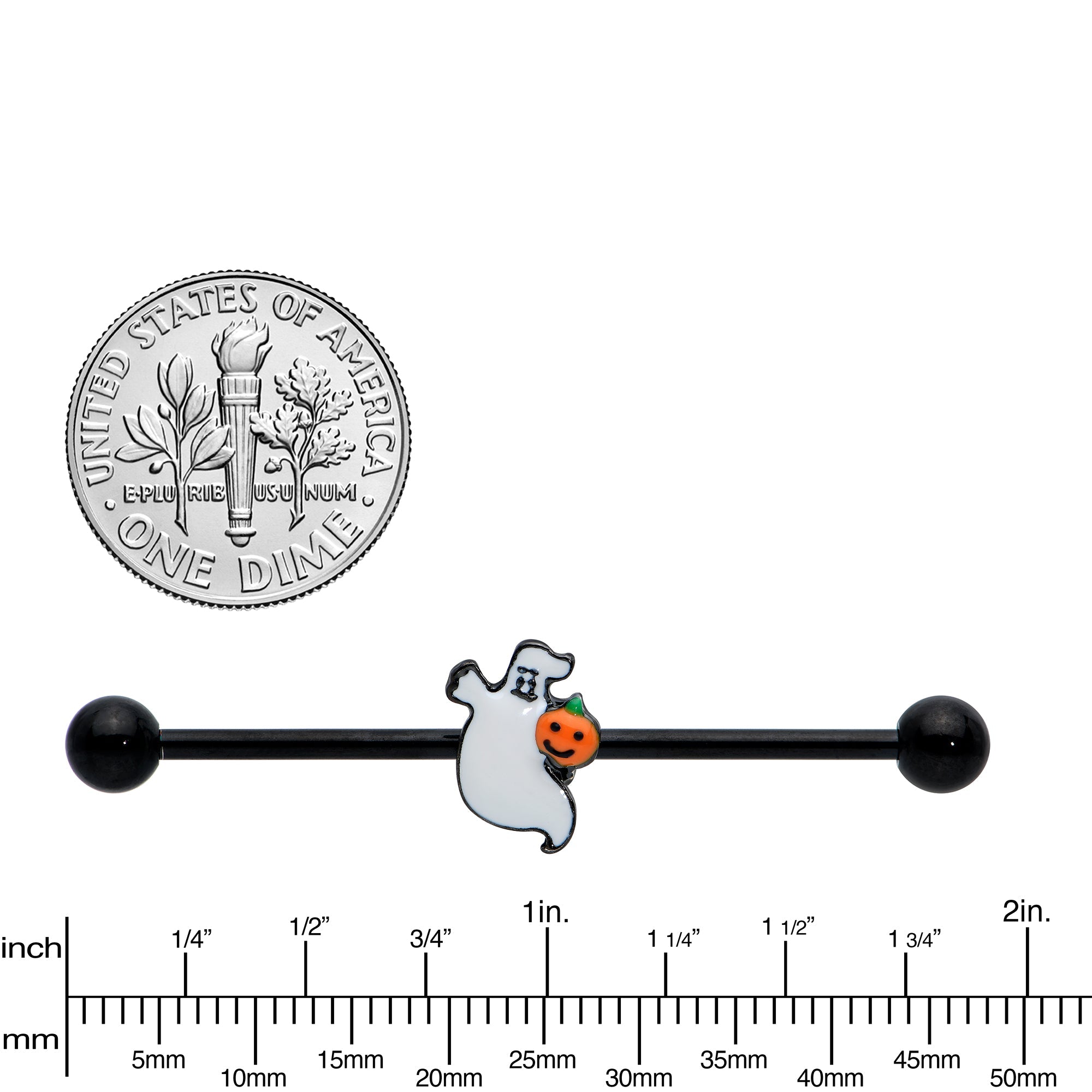 BodyCandy 14G Black Halloween Pumpkin Ghost Industrial Barbell 38mm — lifestyle context