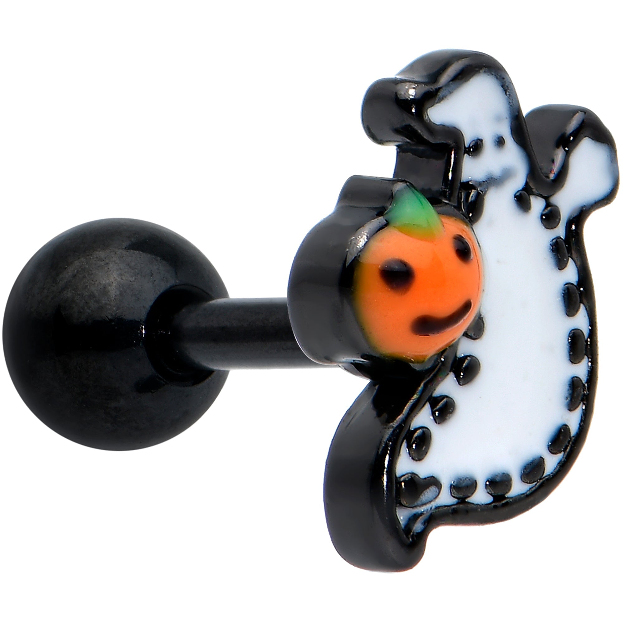 BodyCandy 16G 1/4 Black Halloween Pumpkin Ghost Cartilage Tragus Earring — main product shot