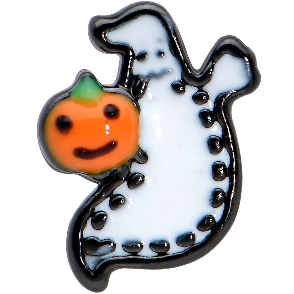 BodyCandy 16G 1/4 Black Halloween Pumpkin Ghost Cartilage Tragus Earring — detail close-up