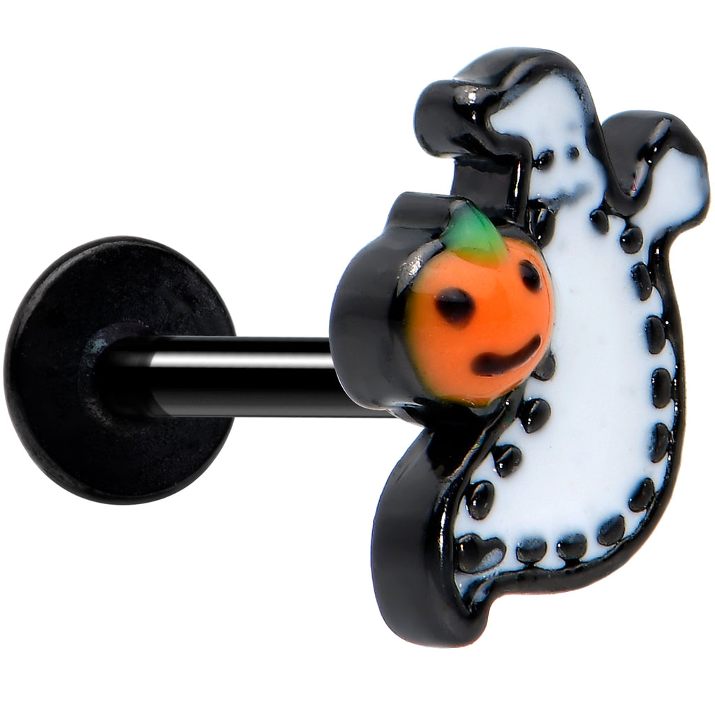 BodyCandy 16G 5/16 Black Halloween Pumpkin Ghost Labret Monroe Tragus — main product shot