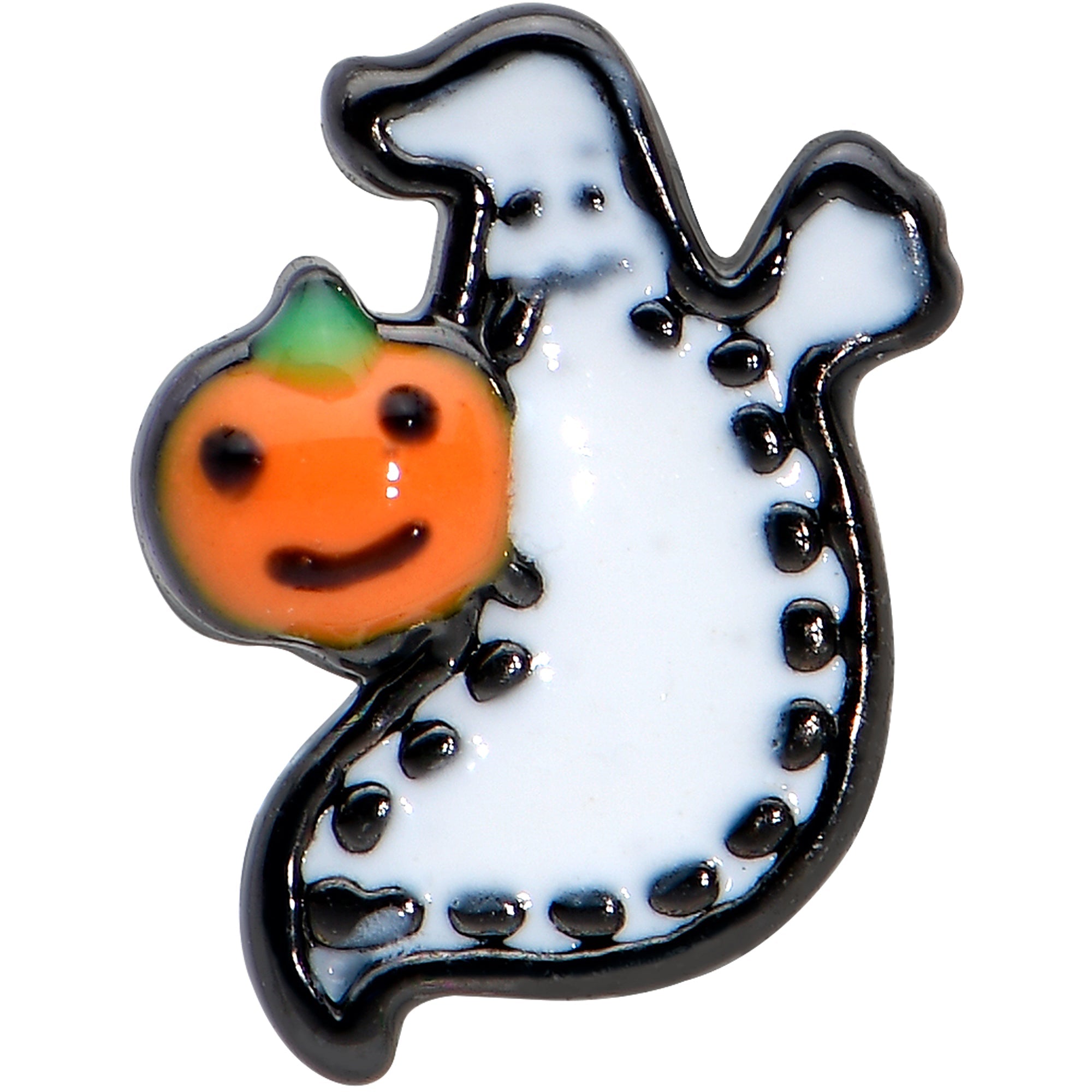 BodyCandy 20G 1/4 Halloween Pumpkin Ghost Nose Bone — detail close-up