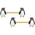 BodyCandy 14G 9/16 Red Gem Gold Hue Bow Tie Penguin Barbell Nipple Ring Set — main product shot