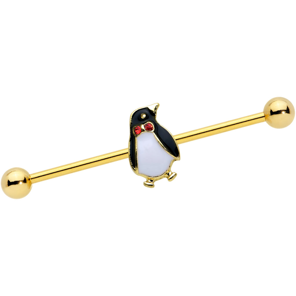 BodyCandy 14G Red Gem Gold Tone Bow Tie Penguin Industrial Barbell 38mm — main product shot