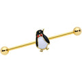 BodyCandy 14G Red Gem Gold Tone Bow Tie Penguin Industrial Barbell 38mm — main product shot