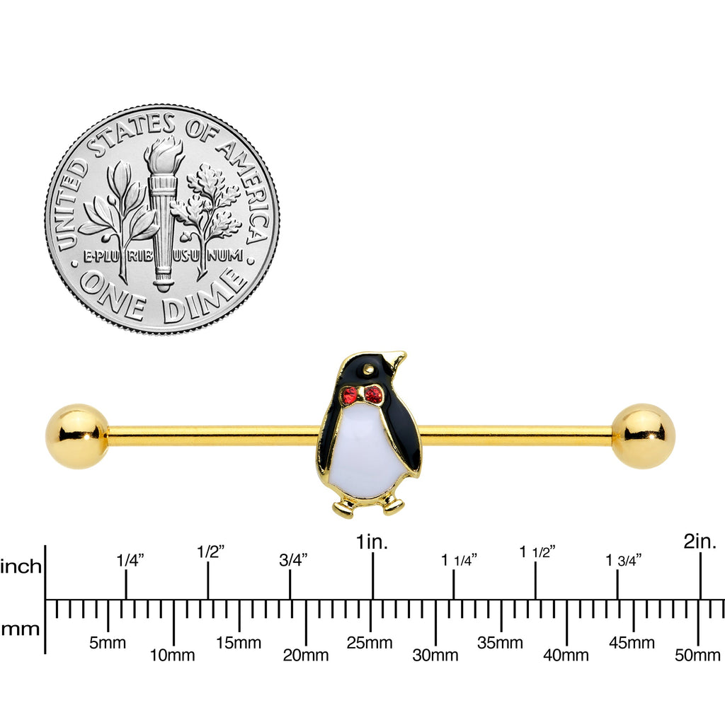 BodyCandy 14G Red Gem Gold Tone Bow Tie Penguin Industrial Barbell 38mm — lifestyle context