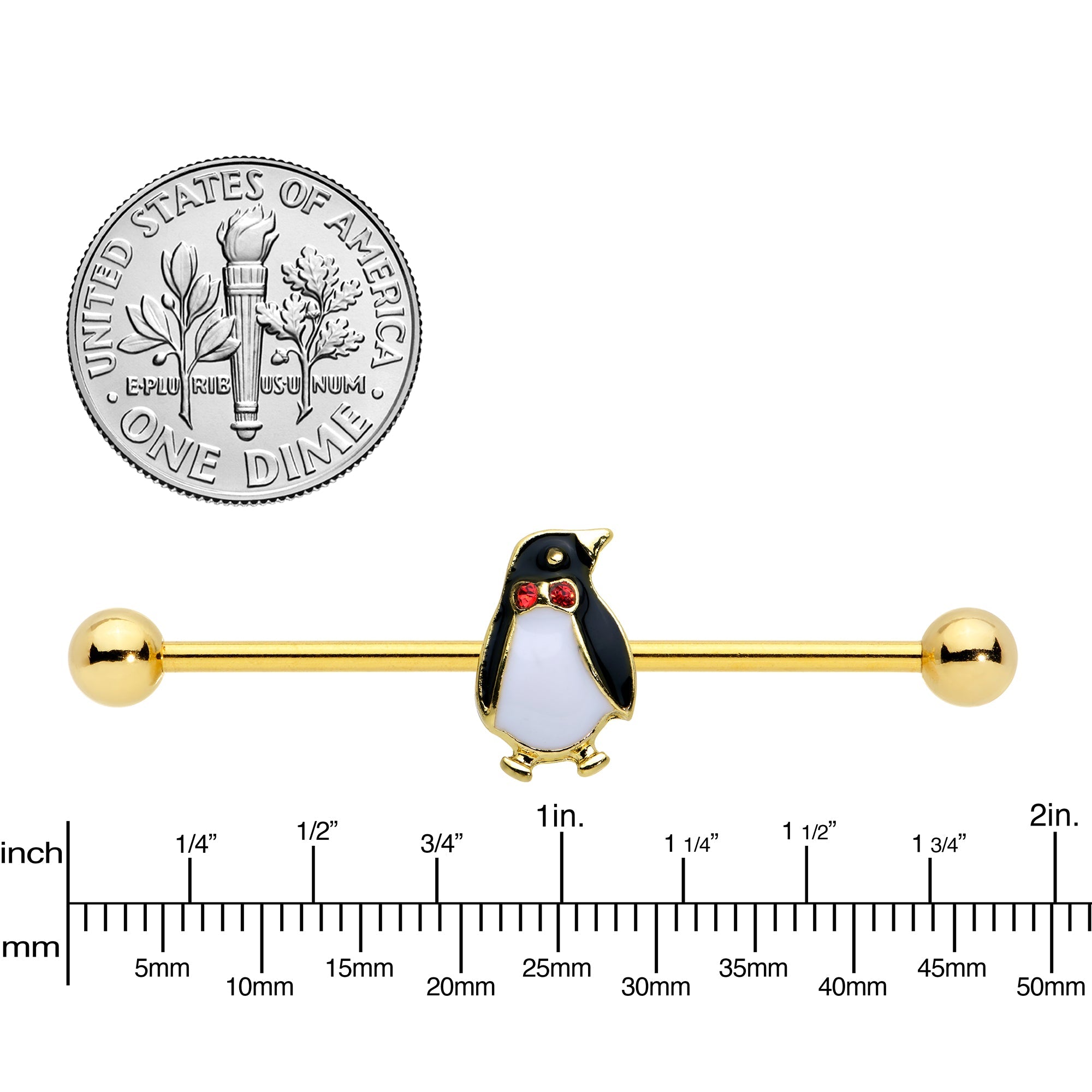 BodyCandy 14G Red Gem Gold Tone Bow Tie Penguin Industrial Barbell 38mm — lifestyle context