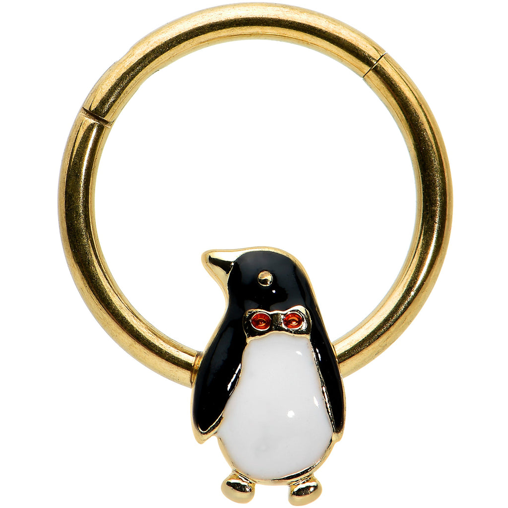 BodyCandy 16G 3/8 Red Gem Gold Tone Bow Tie Penguin Hinged Segment Ring — main product shot