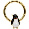 BodyCandy 16G 3/8 Red Gem Gold Tone Bow Tie Penguin Hinged Segment Ring — main product shot