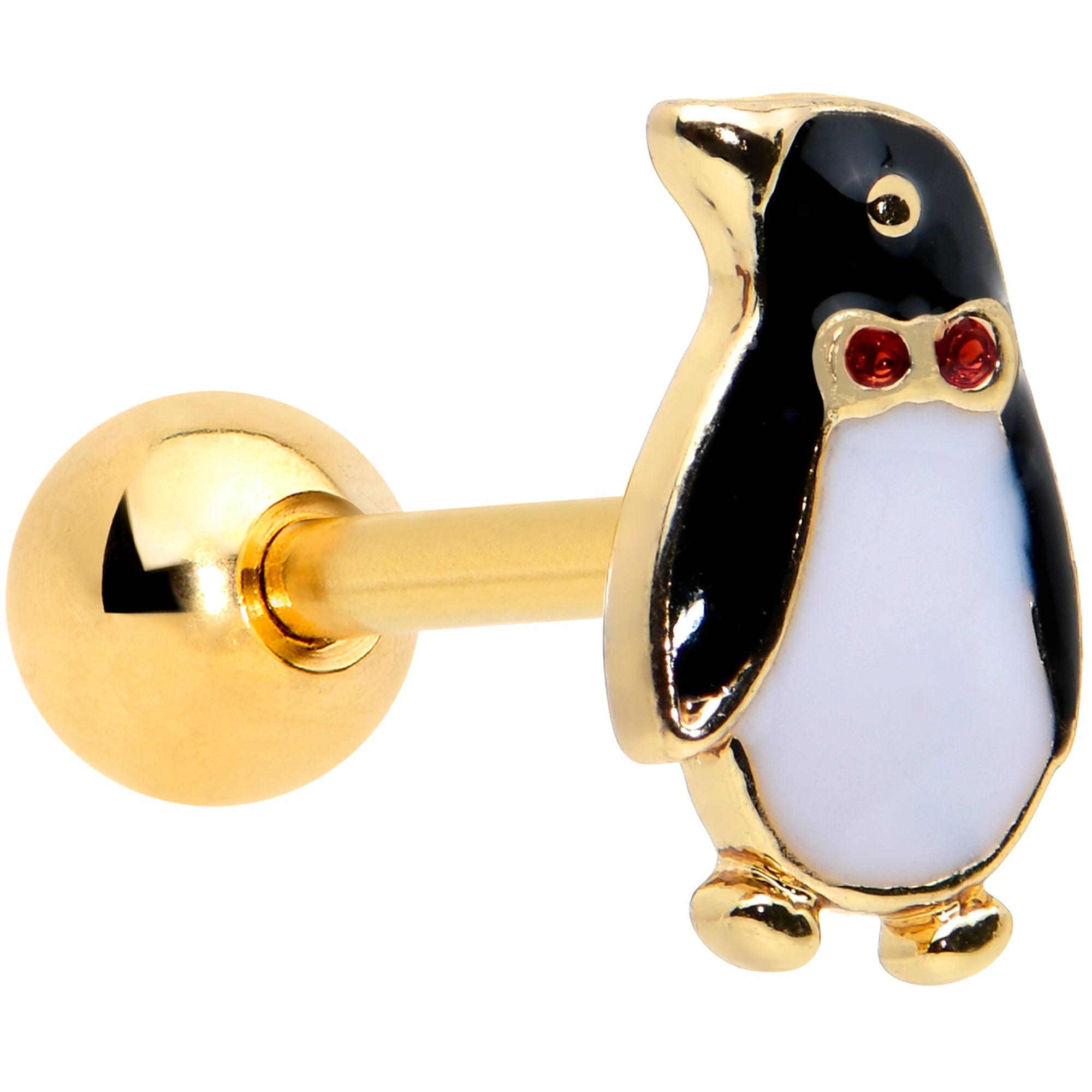 BodyCandy 16G 1/4 Red Gem Gold Tone Bow Tie Penguin Cartilage Tragus Earring — main product shot