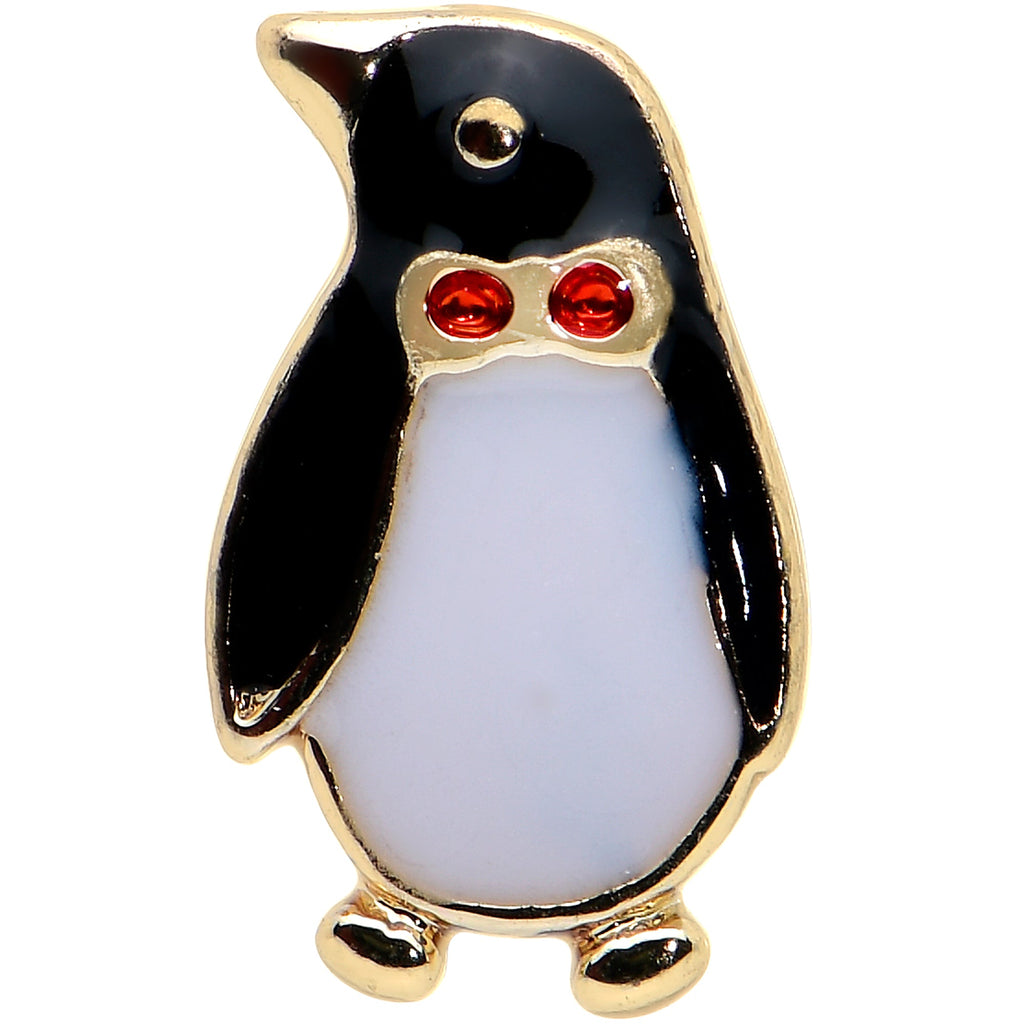 BodyCandy 16G 1/4 Red Gem Gold Tone Bow Tie Penguin Cartilage Tragus Earring — detail close-up