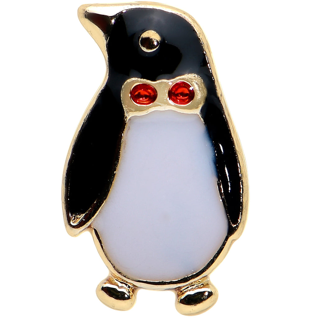 BodyCandy 16G 5/16 Red Gem Gold Tone Bow Tie Penguin Labret Monroe Tragus — detail close-up