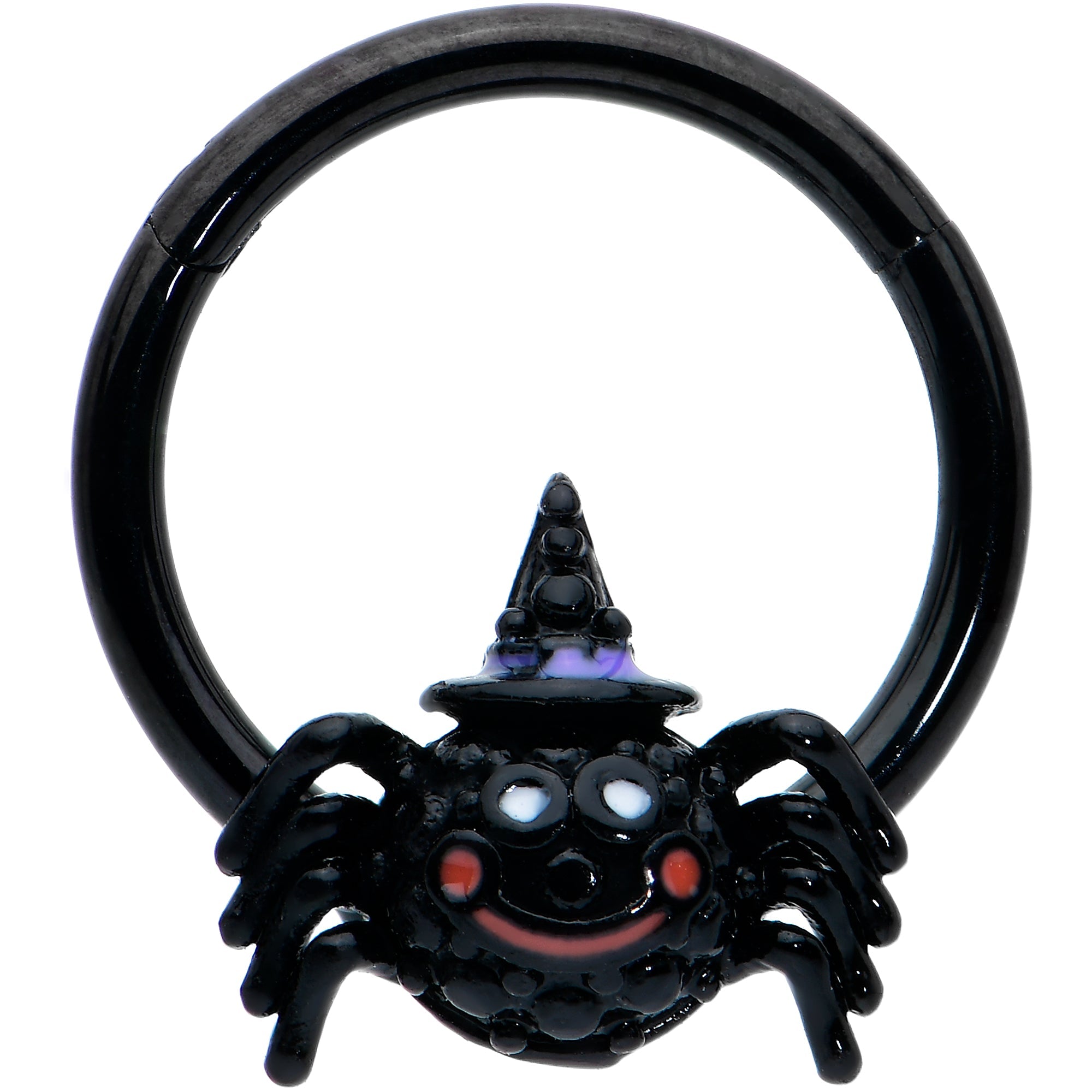 BodyCandy 16G 3/8 Black Halloween Smiling Spider Witch Hinged Segment Ring — main product shot