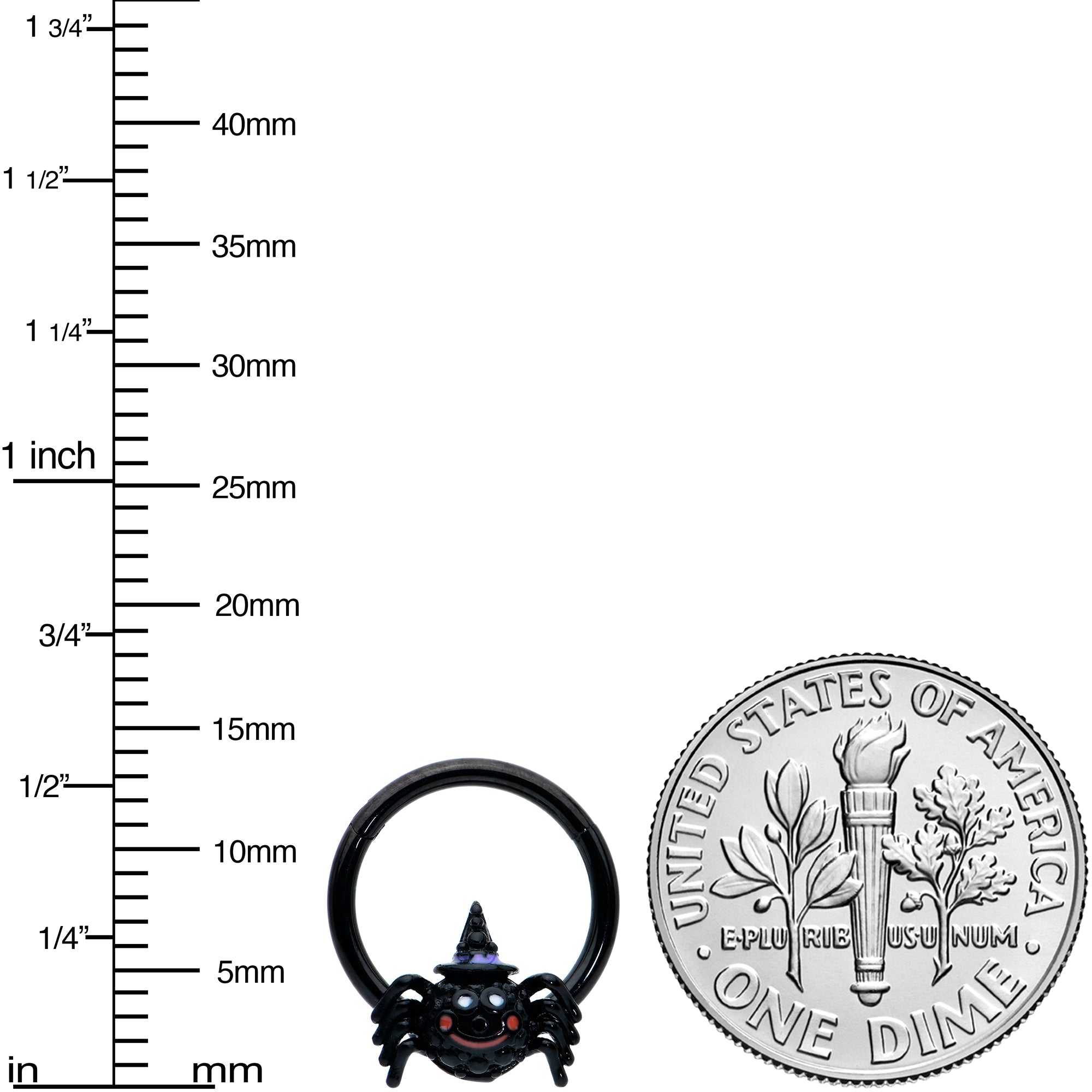 BodyCandy 16G 3/8 Black Halloween Smiling Spider Witch Hinged Segment Ring — lifestyle context