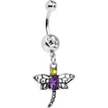 BodyCandy Clear Yellow Purple Gem Dragonfly Dangle Belly Ring — main product shot