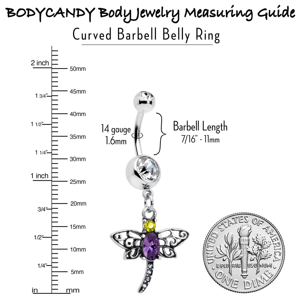 BodyCandy Clear Yellow Purple Gem Dragonfly Dangle Belly Ring — lifestyle context