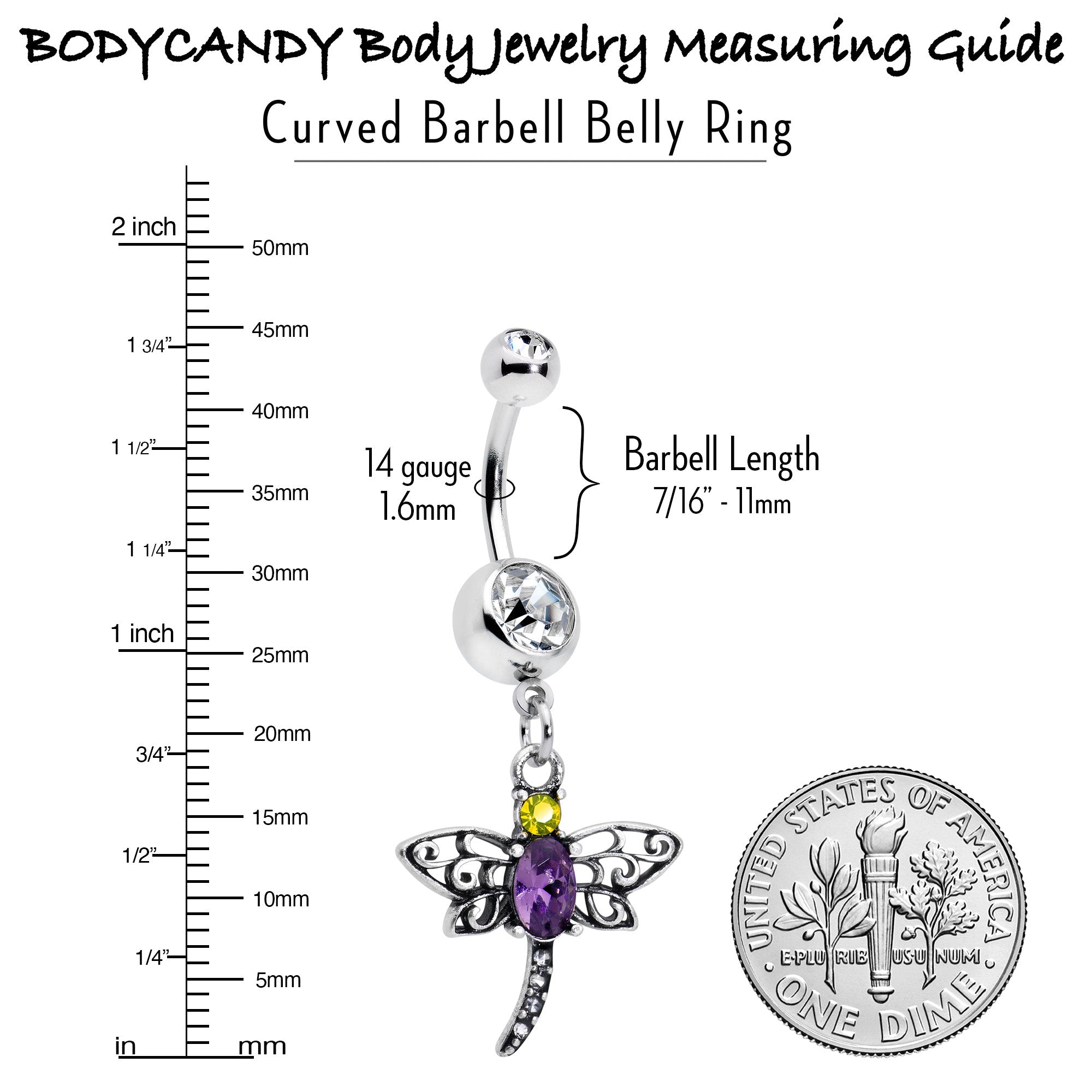 BodyCandy Clear Yellow Purple Gem Dragonfly Dangle Belly Ring — lifestyle context