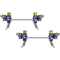 BodyCandy 14G 9/16 Purple Yellow Gem Dragonfly Barbell Nipple Ring Set — main product shot