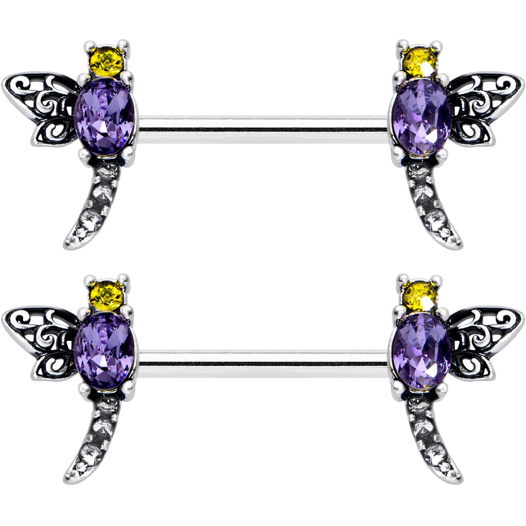 BodyCandy 14G 9/16 Purple Yellow Gem Dragonfly Barbell Nipple Ring Set — size reference