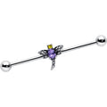 BodyCandy 14G Purple Yellow Gem Dragonfly Industrial Barbell 38mm — main product shot