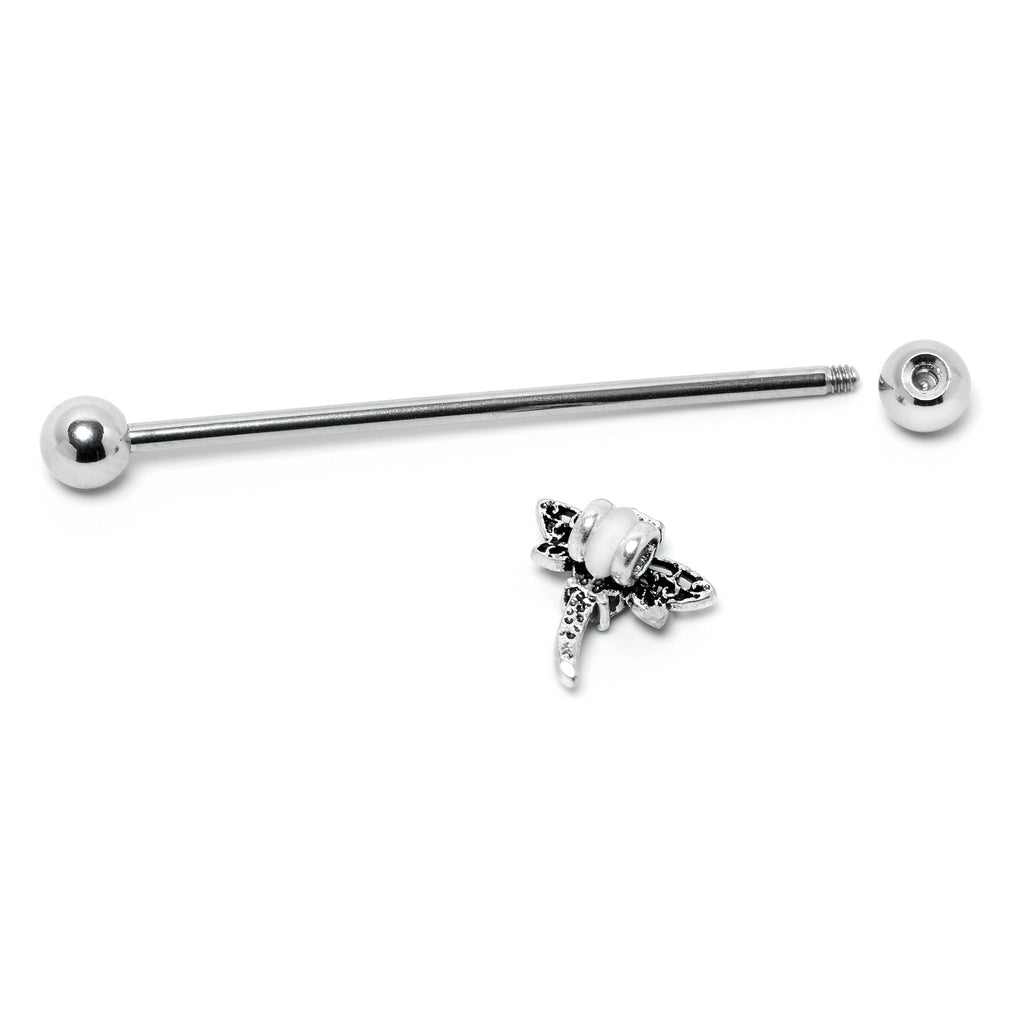 BodyCandy 14G Purple Yellow Gem Dragonfly Industrial Barbell 38mm — side view