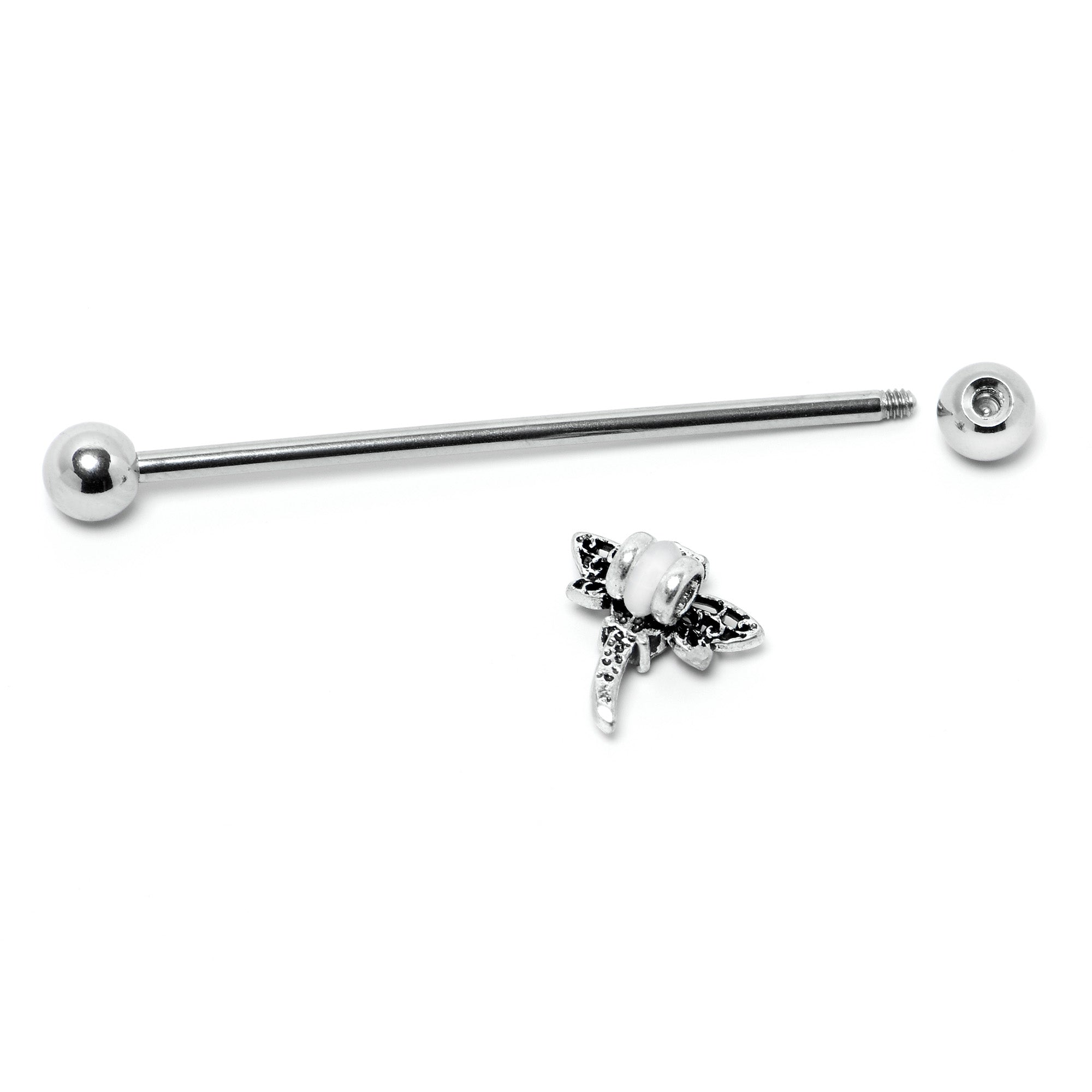 BodyCandy 14G Purple Yellow Gem Dragonfly Industrial Barbell 38mm — side view