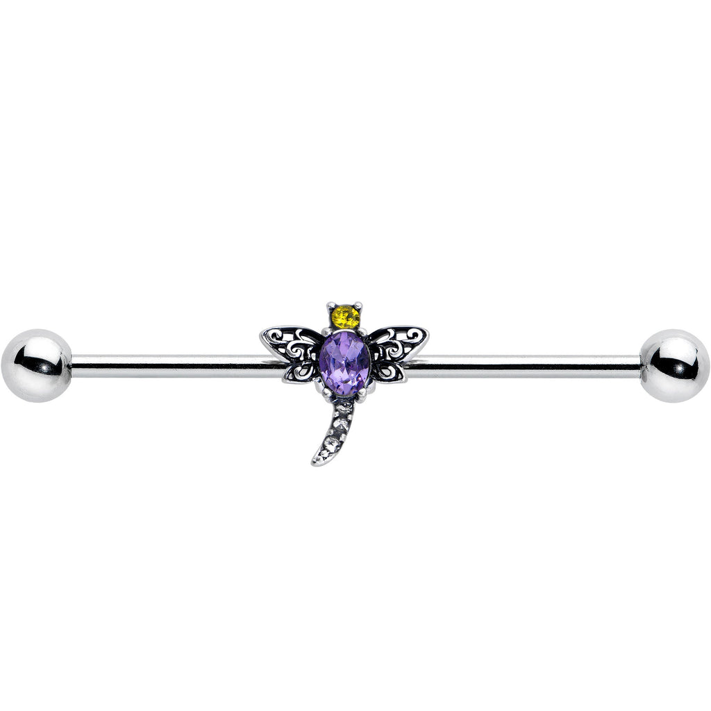 BodyCandy 14G Purple Yellow Gem Dragonfly Industrial Barbell 38mm — size reference