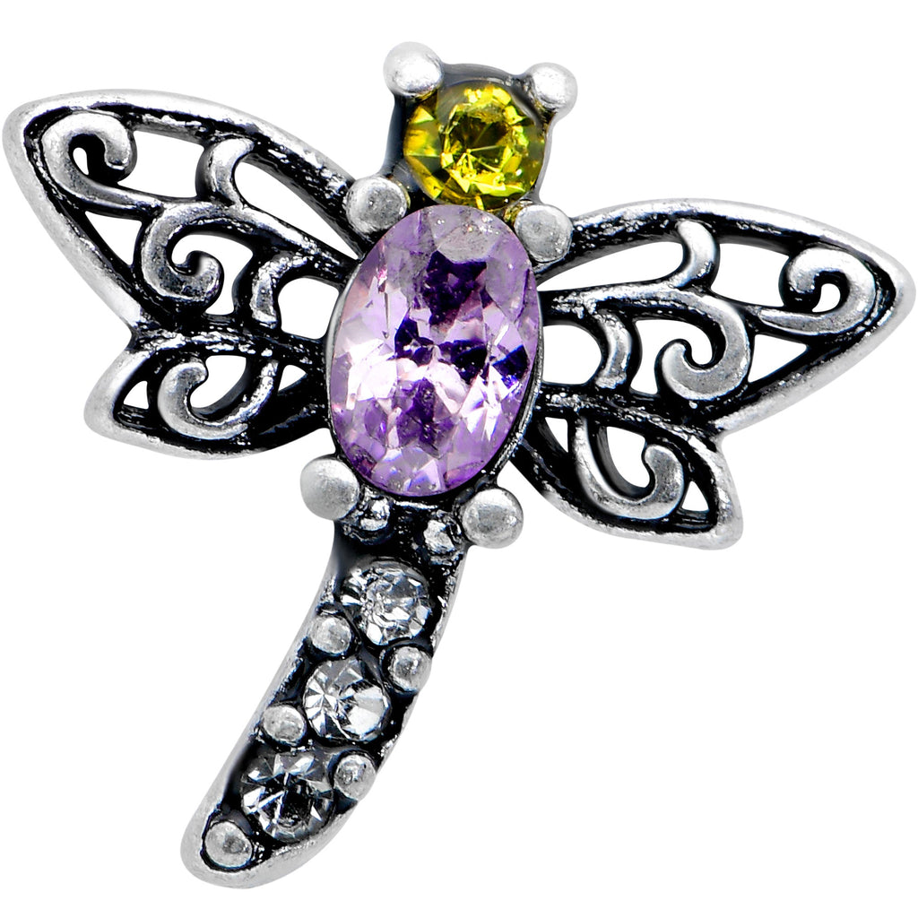 BodyCandy 16G 1/4 Yellow Purple Gem Dragonfly Cartilage Tragus Earring — detail close-up