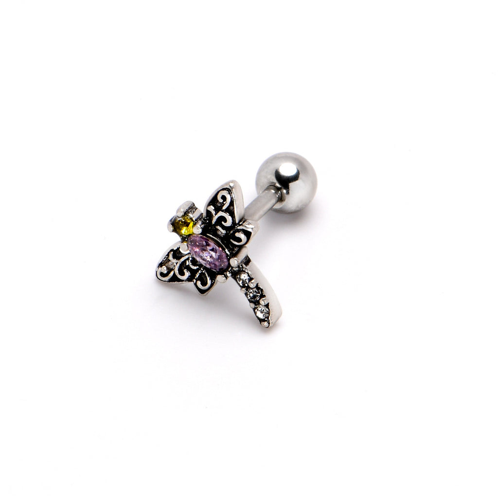 BodyCandy 16G 1/4 Yellow Purple Gem Dragonfly Cartilage Tragus Earring — alternative angle