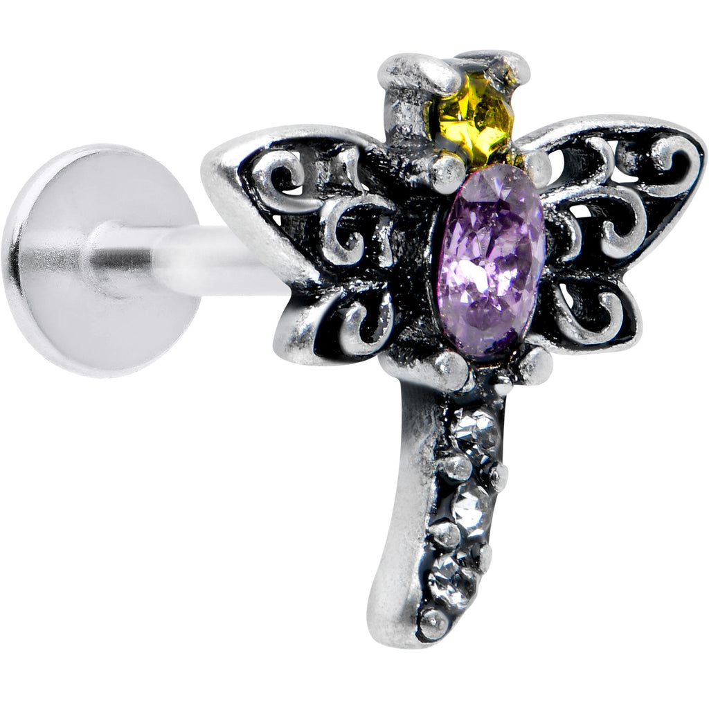 BodyCandy 16G 5/16 Purple Yellow Gem Dragonfly Ornate Labret Monroe Tragus — main product shot
