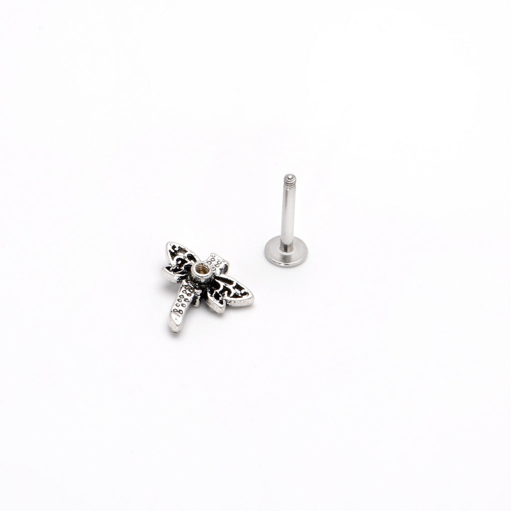 BodyCandy 16G 5/16 Purple Yellow Gem Dragonfly Ornate Labret Monroe Tragus — in-use photo