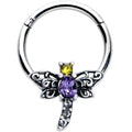 BodyCandy 16G 3/8 Purple Yellow Gem Dragonfly Hinged Segment Ring — main product shot
