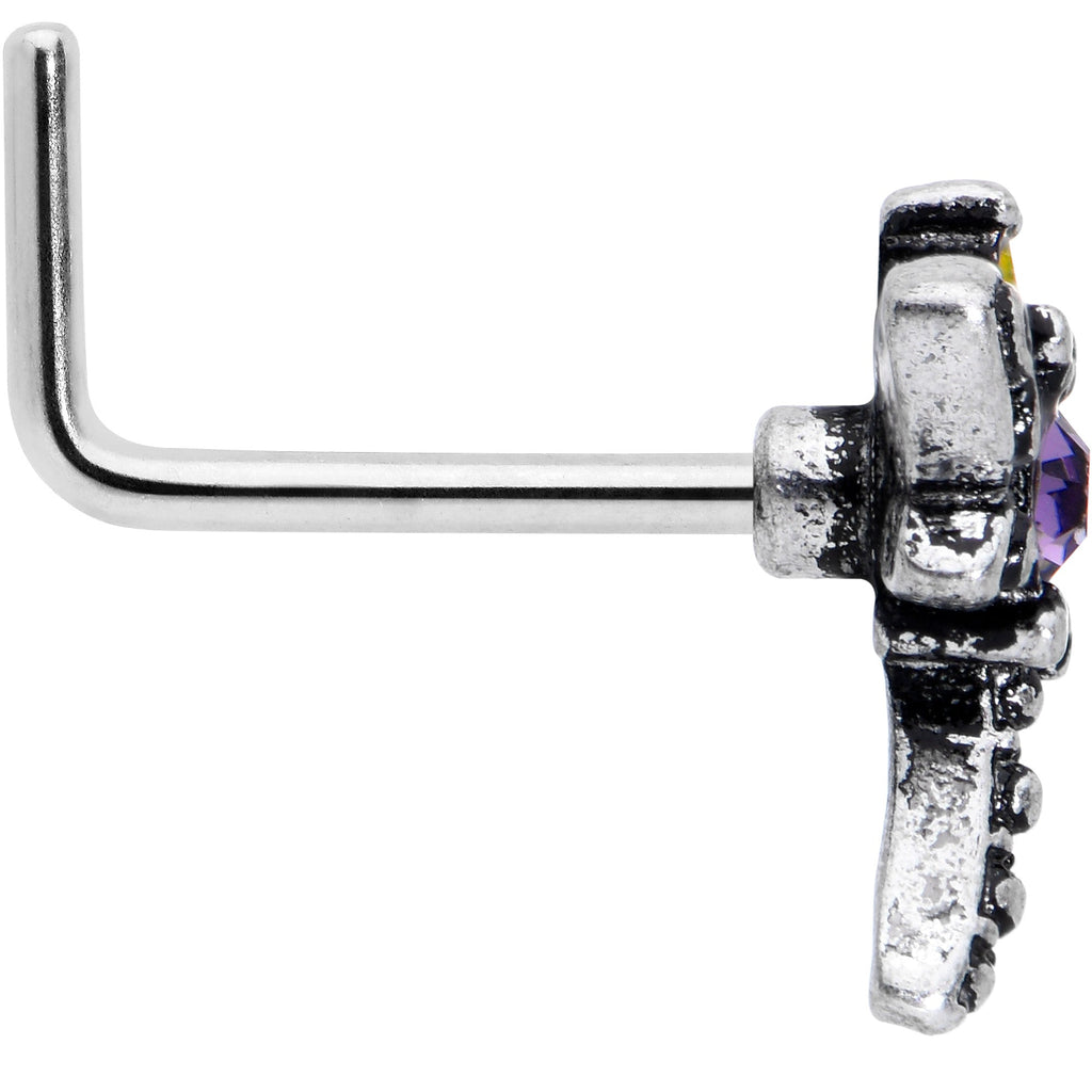 BodyCandy 20G 7mm Purple Yellow Gem Dragonfly L Shape Nose Ring — lifestyle context