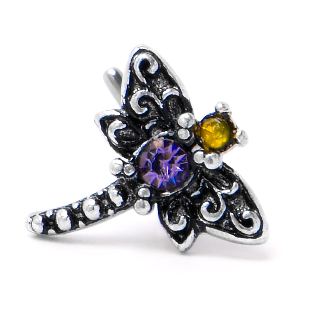 BodyCandy 20G 7mm Purple Yellow Gem Dragonfly L Shape Nose Ring — alternative angle