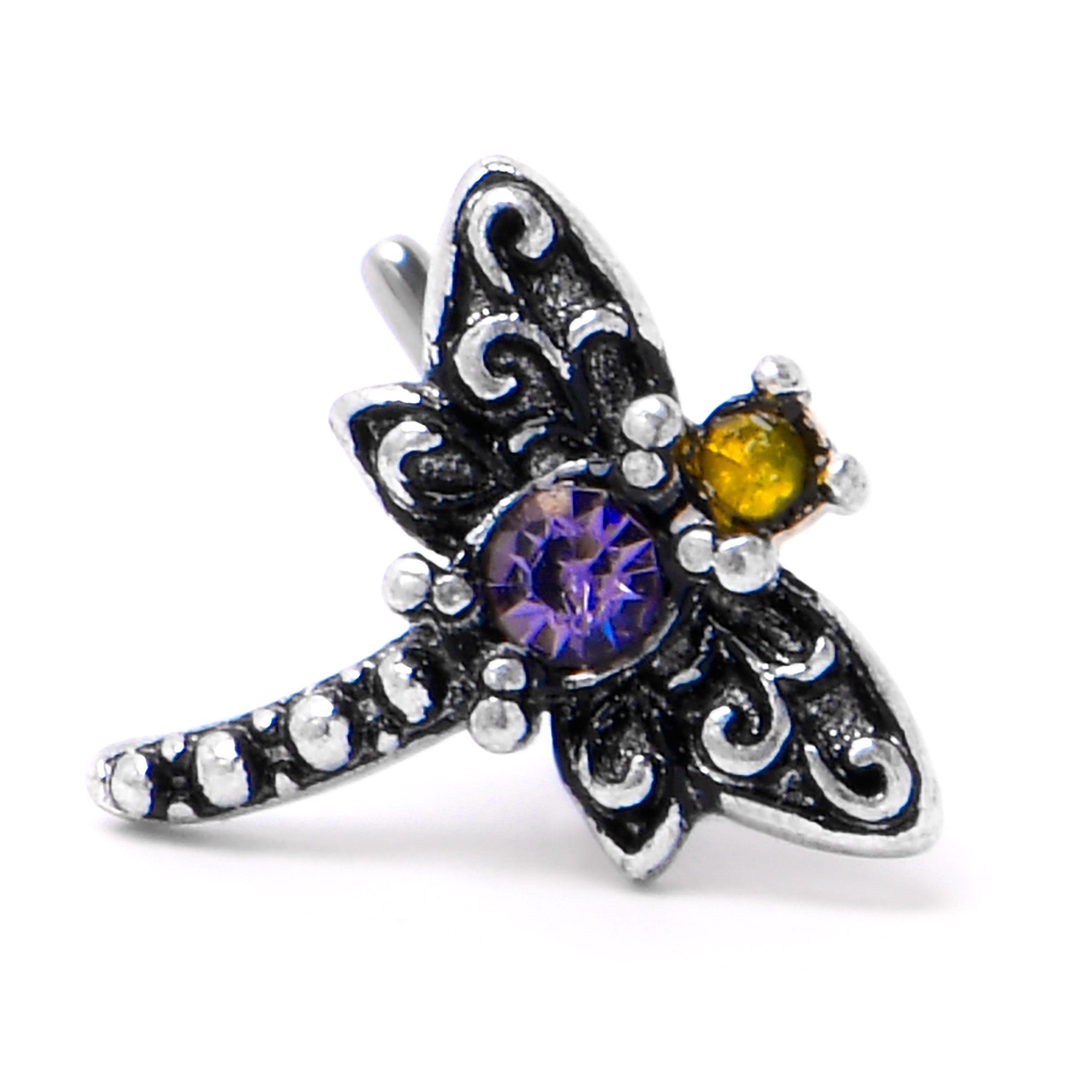BodyCandy 20G 7mm Purple Yellow Gem Dragonfly L Shape Nose Ring — alternative angle