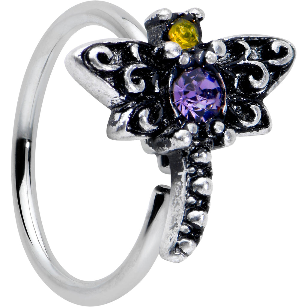 BodyCandy 20G 5/16 Purple Yellow Gem Dragonfly Nose Hoop — main product shot