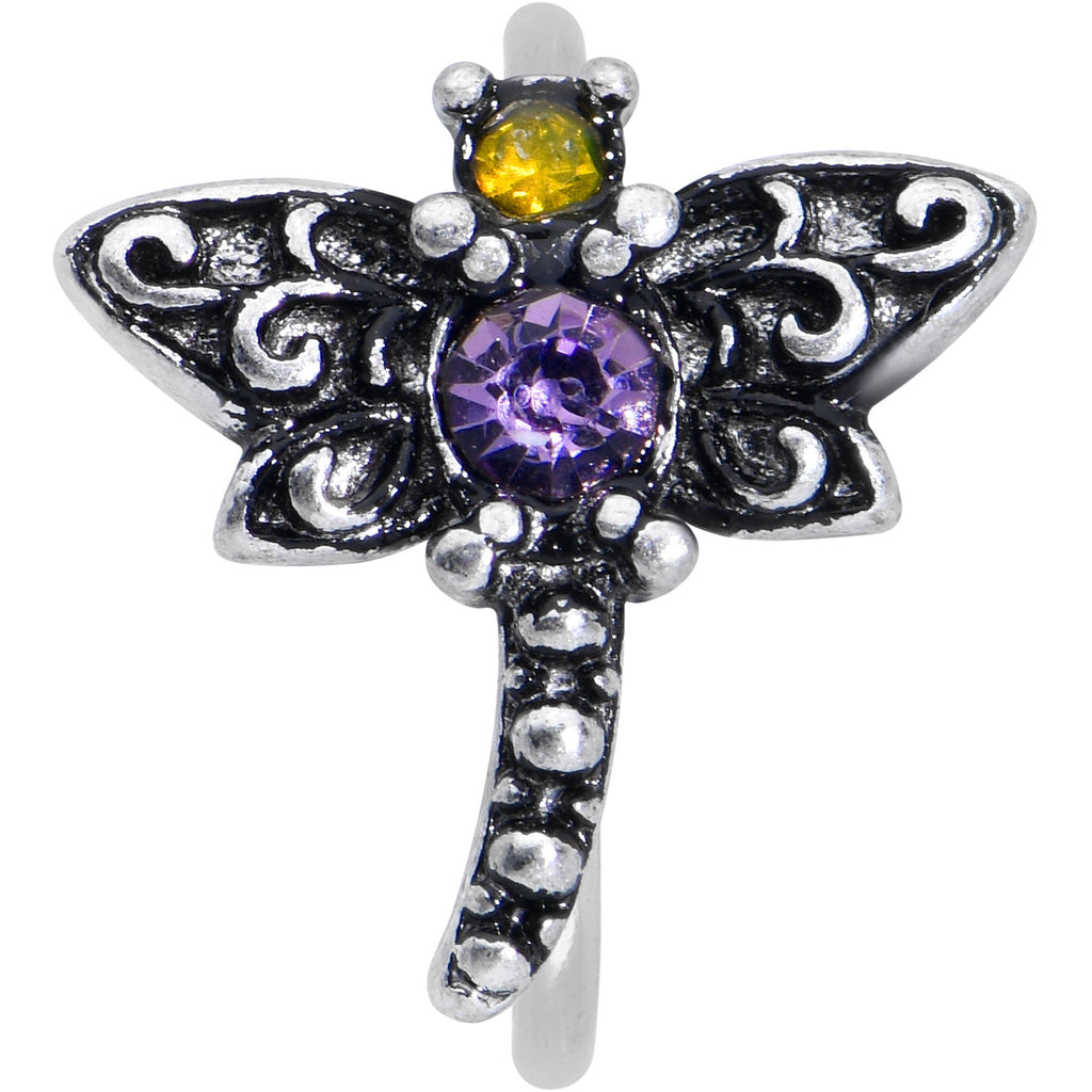 BodyCandy 20G 5/16 Purple Yellow Gem Dragonfly Nose Hoop — detail close-up