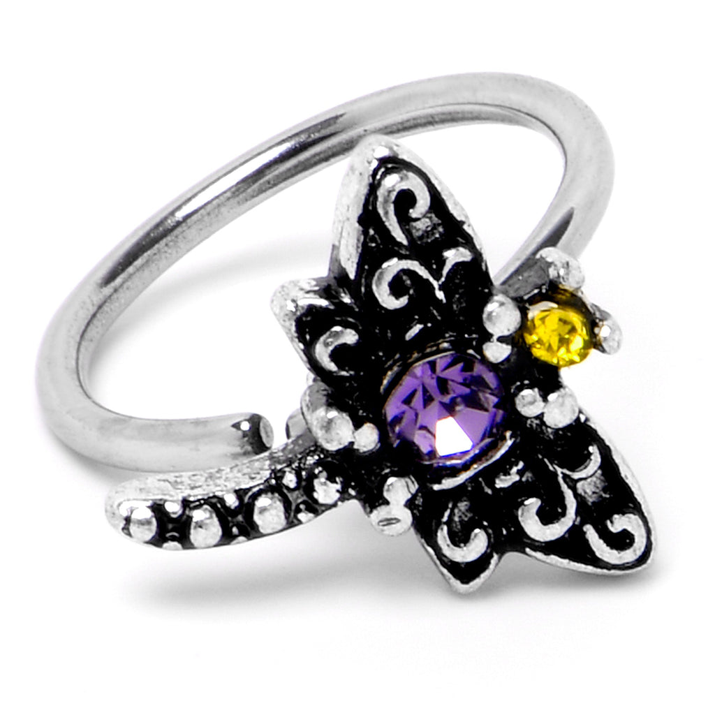 BodyCandy 20G 5/16 Purple Yellow Gem Dragonfly Nose Hoop — back view