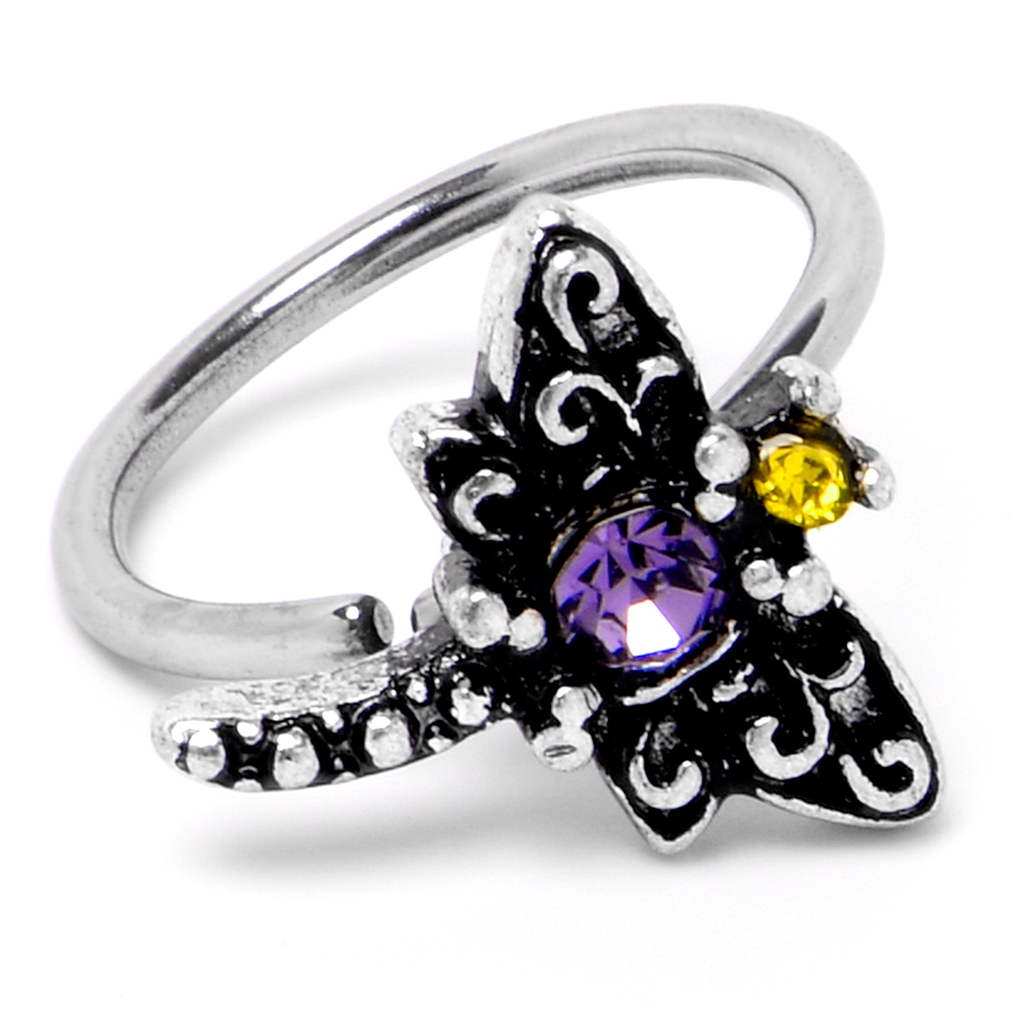 BodyCandy 20G 5/16 Purple Yellow Gem Dragonfly Nose Hoop — back view