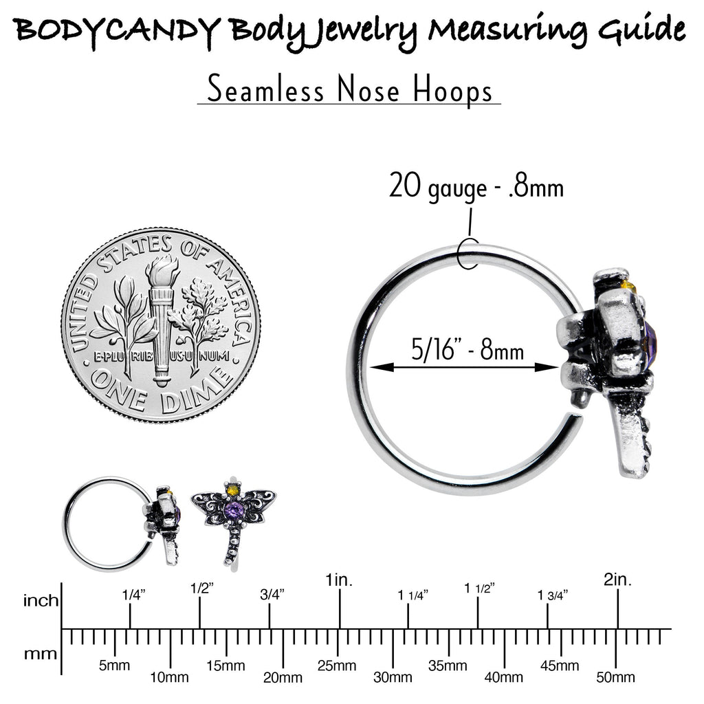 BodyCandy 20G 5/16 Purple Yellow Gem Dragonfly Nose Hoop — in-use photo