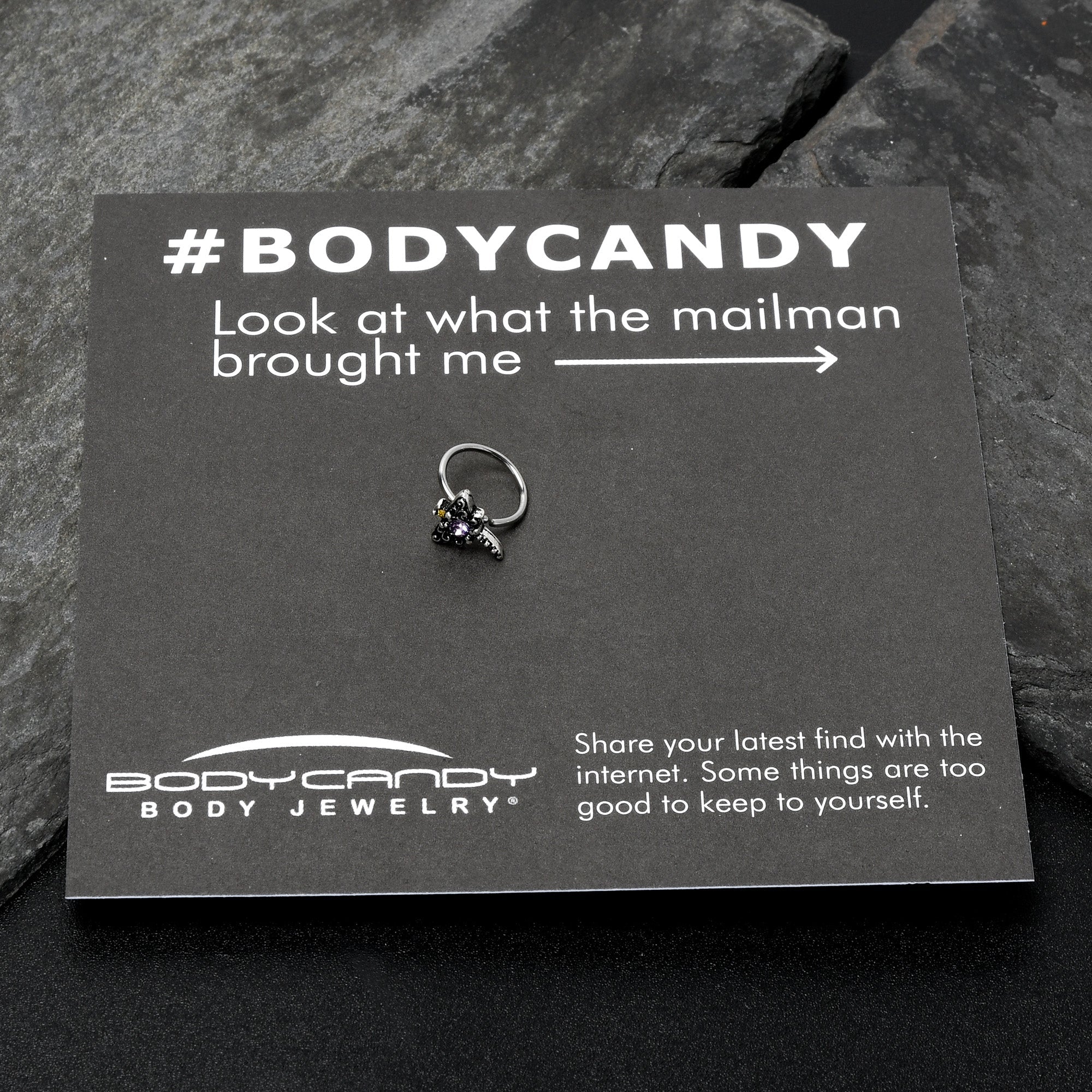 BodyCandy 20G 5/16 Purple Yellow Gem Dragonfly Nose Hoop — size reference