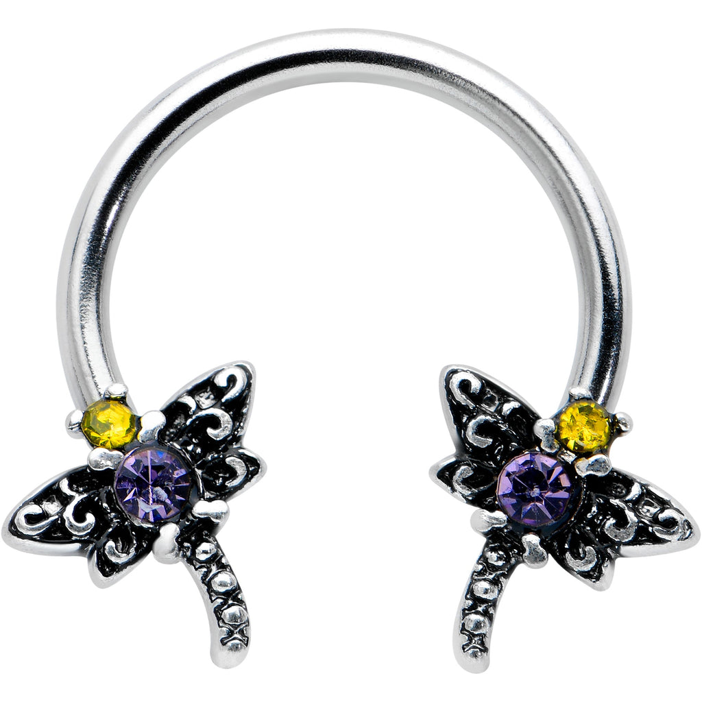 BodyCandy 16G 3/8 Purple Yellow Gem Dragonfly Horseshoe Circular Barbell — main product shot